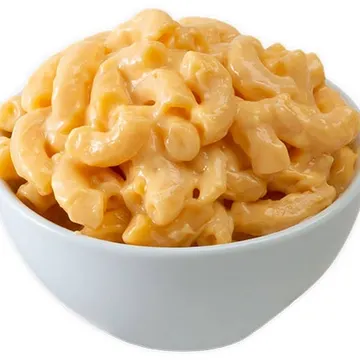 A bowl of creamy macaroni and cheese.